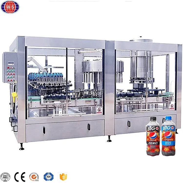 Línea de producción de máquina de llenado de bebidas de botella de vidrio de refresco carbonatada 3 en 1 embotellada completamente automática