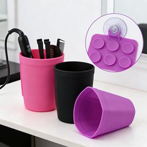 Support de séchoir à cheveux rectangulaire en silicone écologique isolant thermiquement, panier de rangement pour outils de coiffure avec ventouse - Product Image 2