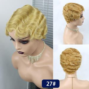 Peluca de <span class=keywords><strong>cabello</strong></span> humano <span class=keywords><strong>rizado</strong></span> corto de 6 pulgadas, corte Pixie, onda de dedo, cubierta de <span class=keywords><strong>cabello</strong></span> <span class=keywords><strong>rizado</strong></span> femenino, pelucas rizadas de dedo Afro cortas coloridas para mujer - Product Image 5