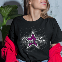 Transfert thermique en strass AB Crystal Cheer Mom, motif de transfert thermique en paillettes violettes pour chemises