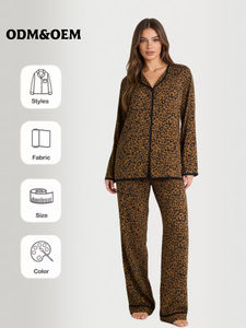 Ensemble de <span class=keywords><strong>pyjama</strong></span> pour femmes à imprimé léopard à manches longues, taille élastique, vêtements de maison pour la saison printemps-été-automne - Product Image 1