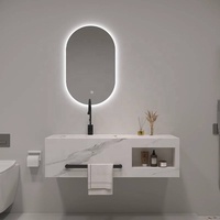 Conjunto de Muebles de Baño de Pared Premium Personalizados con Lavabo Cerámico Empotrado y Encimera de Piedra Sinterizada para Proyectos Hoteleros