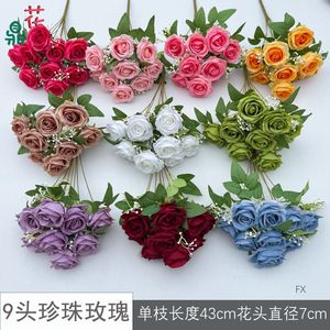 Ramo de Rosas Artificiales de Seda de Nueve Cabezas, Decoración Realista para Bodas, Accesorios de Fotografía - Product Image 2
