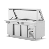 Table de préparation et de travail pour pizzas, 72 pouces, en acier inoxydable, 3 portes, avec plan de travail blanc et plateau de découpe, réfrigérée