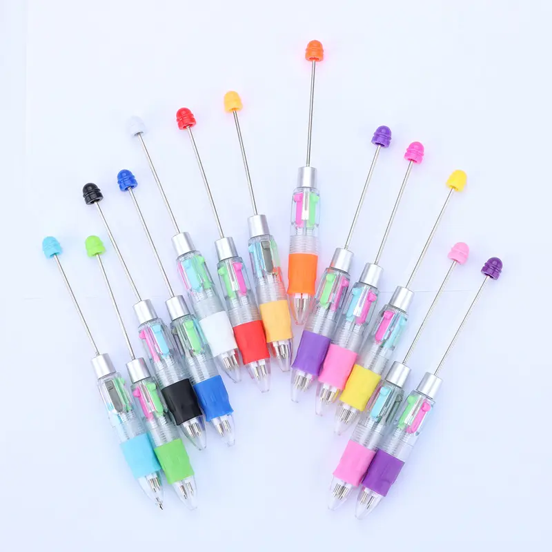 Wholesale New DIY Personalized Four Color Bead Pen Novelty Jewelry Cute Transparent Ball Pen Gift Pen