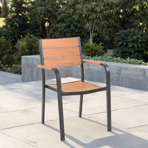 Chaise d'extérieur en bois composite couleur teck pour terrasse, balcon, jardin, cour, restaurant, café, rue commerciale - Product Image 1