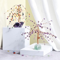 Ornement HZ en cristal violet rose, base en pierre brute, artisanat en fluorite verte, décoration de bureau à domicile, arbre en cristal naturel en gros