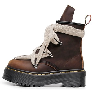 Red high-top cross-laced motorcycle <b>boots</b> for ladies - personalized short <b>boots</b> with side zipper made of genuine leather - Product Image 3