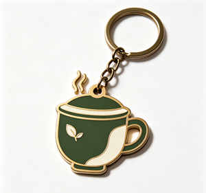 พวงกุญแจแก้วกาแฟโลหะแบบกำหนดเอง สไตล์วินเทจเคลือบเงา ทำจากโลหะผสมสังกะสี ของขวัญส่งเสริมการขาย - Product Image 1