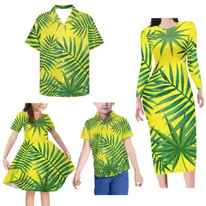 도매 패션 사용자 정의 사모아 하와이 부족 드레스 세트 남성과 여성 가족 의상 여성의 원피스 남성 셔츠