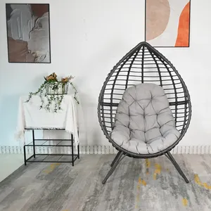 Hand Made Woven Outdoor Indoor Garden Patio Furniture Wicker Swings Foldable Rattan Oval Egg Hanging Chairs Base with Stand