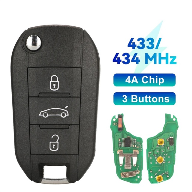 Remote Car Key 3 Buttons for Peugeot 208 5008 Expert Partner Citroen C3 C4 Flip Folding Key Fob Shell Replacement 433Mhz 4A Chip