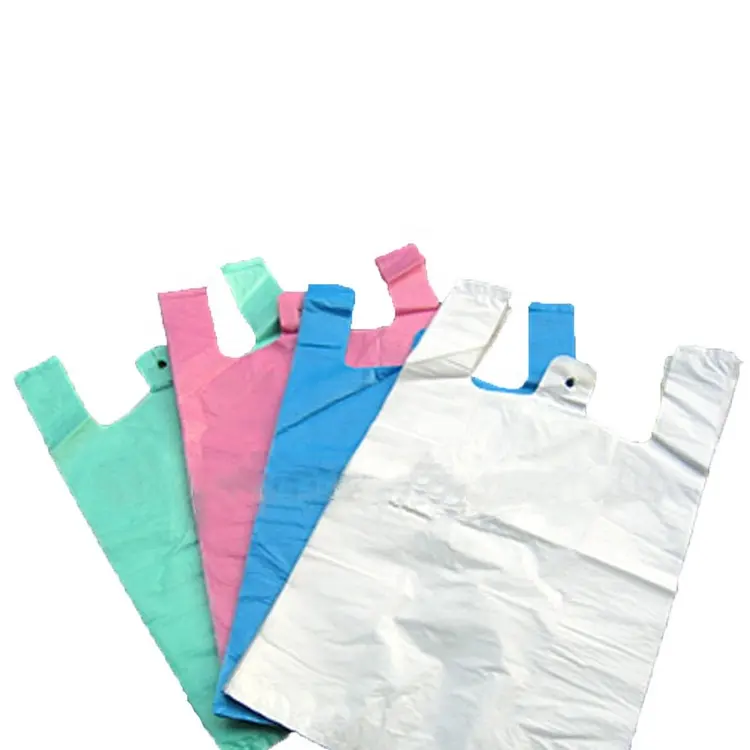 Fabrika hdpe ldpe alışveriş çantası süpermarket promosyon biyobozunur taşıyıcı çanta T-shirt plastik kulplu çanta