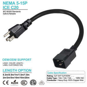 Cable adaptador de corriente de 5-15P a C19, cable de CA de alta corriente de 14AWG para centros de datos, laboratorios domésticos y redes, certificado ETL - Product Image 2