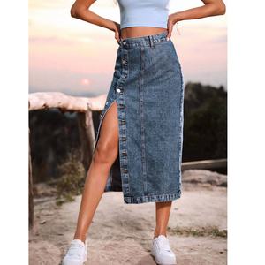 Mode Street Wear taille haute <span class=keywords><strong>jean</strong></span> délavé bouton latéral jupes noires ouvertes <span class=keywords><strong>jupe</strong></span> crayon <span class=keywords><strong>en</strong></span> <span class=keywords><strong>jean</strong></span> pour les femmes - Product Image 3