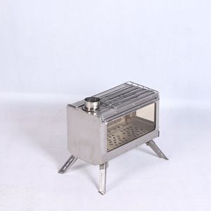 Portable Stainless Steel Wood <b>Stove</b> With Grill And Chimney Outdoor Camping <b>Stove</b> 36x28x27cm For 5 Or More People - Product Image 3