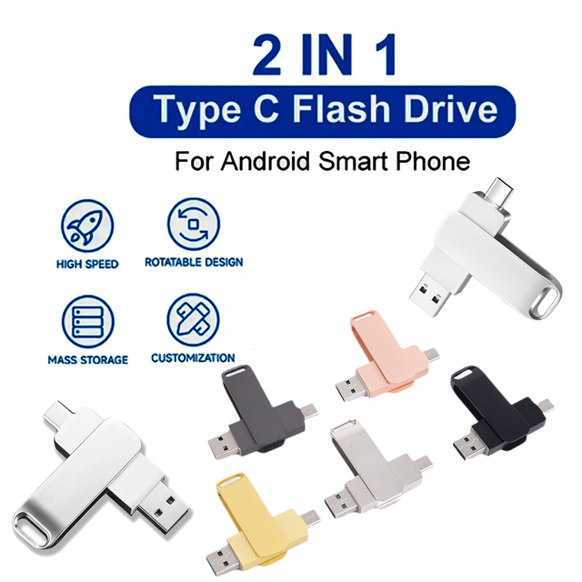 Custom Logo Durable Metal Shell 2-in-1 USB & USB-C Thumb Drive Multi-Color Metal USB-C Memory Stick