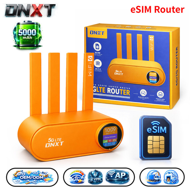 DNXT Esim Router WiFi 6 300Mbps Esim Wifi Router AP VPN Cat4 Esim Wifi Vsim 5000mAh Esim Physical Router for Multi-service