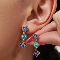 Set Perhiasan Grosir Anting Panjang Model Bunga Keberuntungan Lapis Emas Baja Anti Karat, Anting Hidung India, Kalung, Gelang, dan Cincin