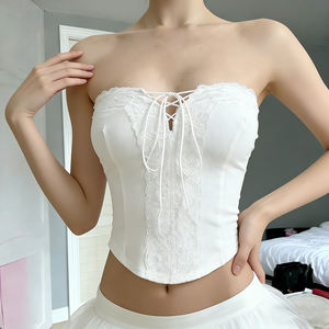 2026 Sexy Haut Bustier Corset Femme en Dentelle Blanche Respirant Écologique d'Été Sans Bretelles à Bandes Dos Nu Creux pour Soirée et Club - Product Image 3