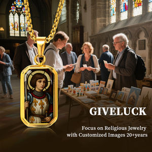 Colgante Octágono cristiano religioso GIVELUCK para hombre de Santa Juana de Arco con chapado en <span class=keywords><strong>oro</strong></span> de 18 quilates y color acero plateado - Product Image 6