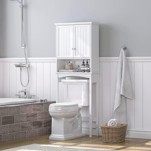 Almacenamiento sobre el inodoro, casillero <span class=keywords><strong>de</strong></span> inodoro blanco ajustable Caja <span class=keywords><strong>de</strong></span> almacenamiento montada en la <span class=keywords><strong>pared</strong></span> sobre el baño con estante <span class=keywords><strong>de</strong></span> accesorios cómodo - Product Image 6