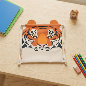 Bolsa de Almacenamiento Reutilizable con Cordón y Estampado de Tigre en Algodón Orgánico con Logotipo Personalizado para Gimnasio, Escuela, Viajes y Uso Diario - Product Image 3