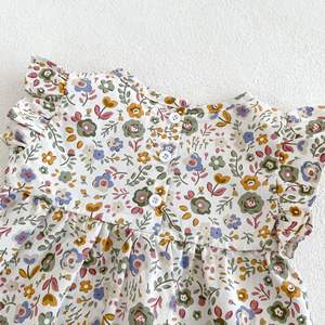 2023 여름 아기 여자아이 옷 신생아 꽃무늬 셔츠 버블 반바지 세트 유아 여자아이 2피스 의류 세트 - Product Image 5