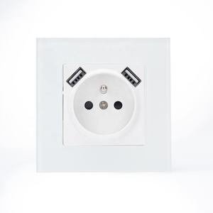 مأخذ حائط قابس حائط قابس 2P + T من النوع الفرنسي القياسي الأوروبي باللون الأبيض والأسود باللون الذهبي من النوع المزدوج-منافذ شحن USB - Product Image 1