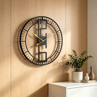 Jam Dinding Besi Bulat Hitam Besar 60cm, Dekorasi Seni Modern, Mewah, Geometris, Ukuran Besar, Tanpa Suara, Tanpa Bunyi Tik-tok, Jam Logam untuk Ruang Tamu