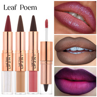 Leaf Poem Kit de maquillage et accessoires de beauté pour femmes, comprenant Rouge à lèvres mat double embout 2 en 1, Gloss à lèvres pailleté et Crayon à lèvres