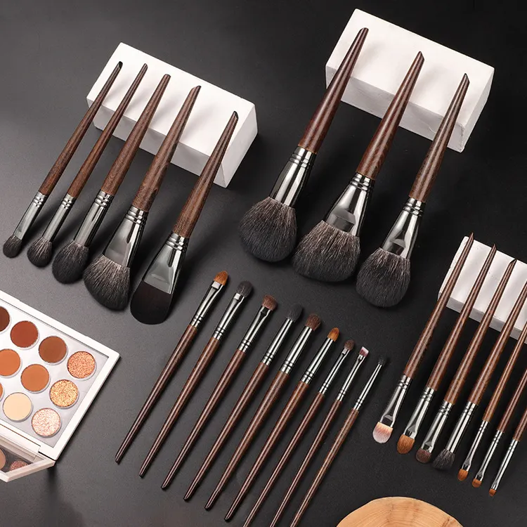 24piece make up brushes wool horse pony wolf tail hair cosmetic brown wood handle 24 piece animal hair makeup brush set