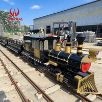 Train touristique sur rail extérieur avec structure solide en fibre de verre et en métal, conception de carrosserie modulaire personnalisée