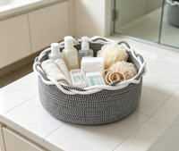 Panier de rangement en corde de coton gris et blanc tressé, moderne et écologique, pour cuisine, salon, chambre d'enfant, chambre à coucher, articles divers et jouets