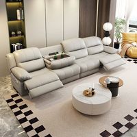 Sofá Seccional Moderno de Cuero Genuino, Plegable, Ajustable, con Portavasos, Tres Asientos, Relleno de Algodón