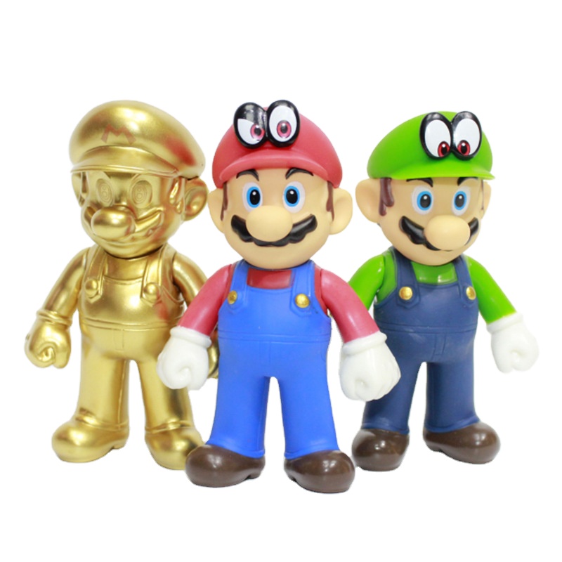 (Novo) Mario Game PVC Action Figure, ouro boneca Mario Figurine, SHF Mario figura de brinquedo com os olhos para a decoração do bolo