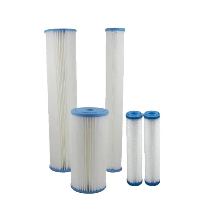 Lớn màu xanh 20 micron xếp li lọc nước Cartridge 10 inch Polyester Air lọc nước