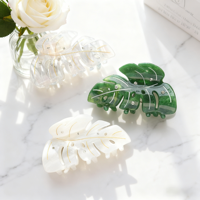 Vente en gros de pinces à cheveux en acétate avec motif de feuille en strass de 9,1 cm, pince à cheveux pour femmes et filles, accessoires pour cheveux