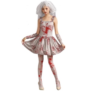 Bloodstained Clothes Ghost Bride Adult Kids Halloween Costume Women Men Blood Stained Suit and <strong>Veil</strong> Horror Vampire Zombie <strong>Dress</strong> - Product Image 6