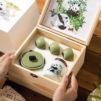 Juego de té de viaje Panda de alta calidad, recuerdo, regalo de negocios portátil para exteriores, taza de té de cerámica, tetera Simple para el hogar