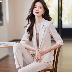 Women's Suit <b>Set</b> Polyester Three Quarter Sleeve Breathable <b>Office</b> Lady Summer Formal Wear - Product Image 2