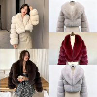 Manteau de mode pour femmes, nouveau style, avec empiècements en fourrure de renard synthétique, col en fourrure longue, longueur courte, tissu en laine