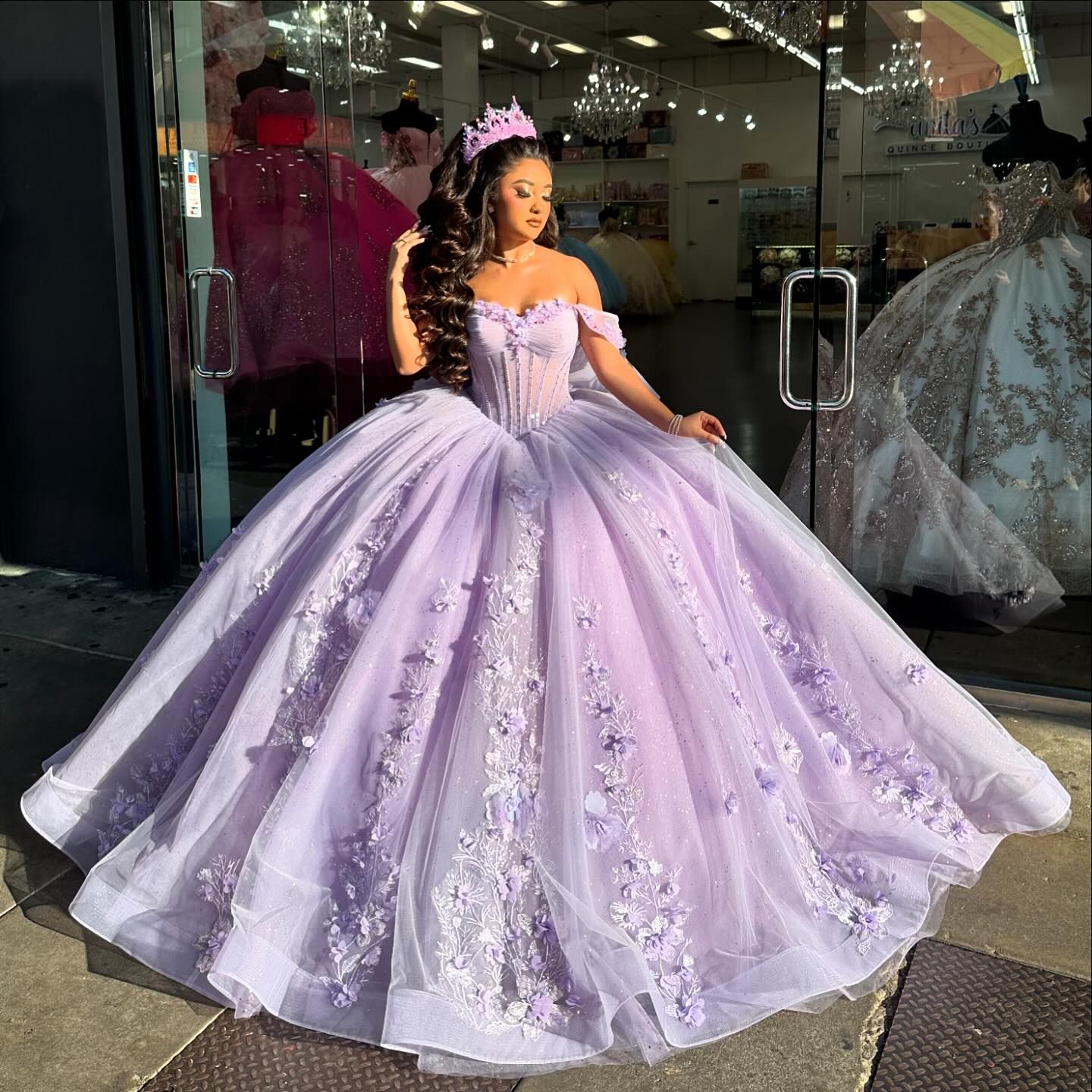 white christmas dresses Light Purple Tulle Floral Embrodiery Quinceanera Dress main image 1