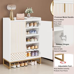 SENYU Modern <b>White</b> <b>Shoe</b> Cabinet with Gold Frame 5-Tier Freestanding Storage for Entryway Home Furniture - Product Image 4