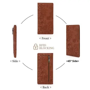 Hightop Fashionable Long-style <b>Wallet</b> <b>RFID</b> <b>Blocking</b> Zipper Closure Slim PU Embossed Logo Design Multi-Function Credit Card - Product Image 3
