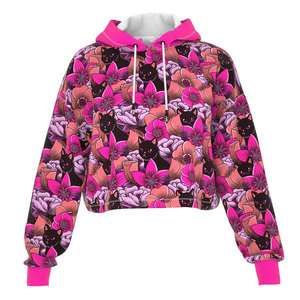Jersey de mujer de la mejor calidad, sudaderas con capucha recortadas, diseño de flores impresas sublimadas, mangas largas y cuello con capucha para el invierno - Product Image 4