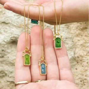 Kalung liontin hati merah hijau kartu <span class=keywords><strong>Tarot</strong></span> Enamel emas Pvd bandul jimat baja tahan karat perhiasan tak beraturan untuk wanita - Product Image 3