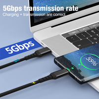 Câble USB de charge rapide 3A Type-C vers Type-C 3.2 Gen 1 60W 5 Gbps-10 Gbps en nylon tressé certifié ISO9001/Sedex CE/FCC/ROHS