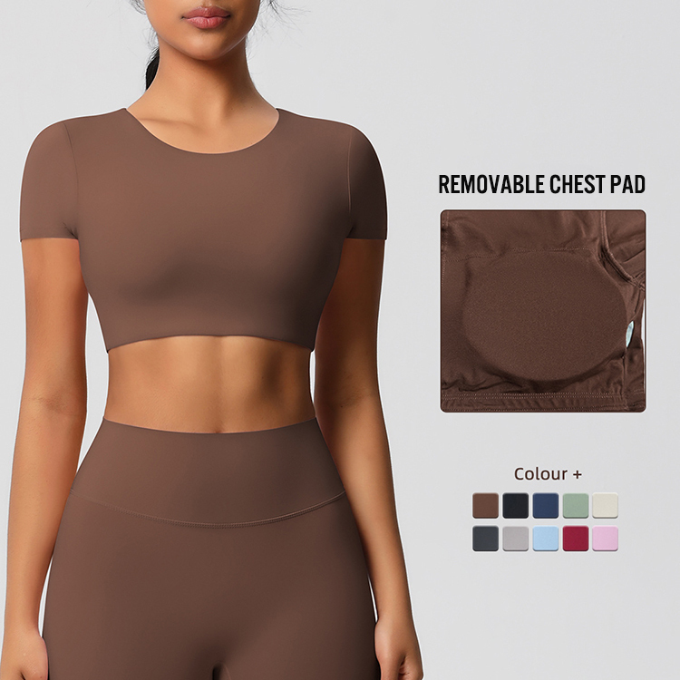 High Quality Wholesale Apparel Sports Workout Crop Top Women Gym Shirt Nylon Seamless Simple Yoga T Shirt