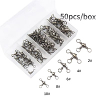 50 pièces/ensemble connecteur de pêche baril à trois voies mousqueton pivotant avec perles pour hameçon leurre ligne accessoires de pêche